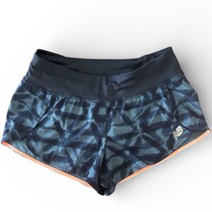 New Balance Women’s Navy Patterned Athletic running Shorts with Peach Trim